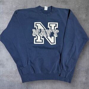 Vintage Navy Midshipmen Sweatshirt Mens L NCAA Football Crewneck Blue 90s